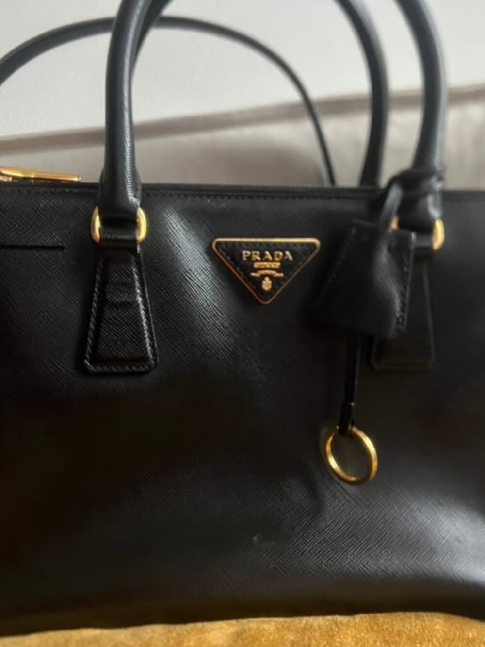 PRADA Galleria Medium Saffiano Leather Bag Black w/ Dustbag & New Strap